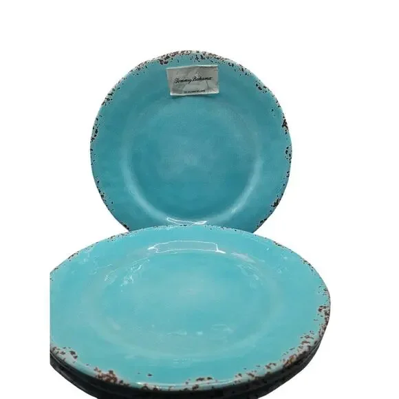Tommy Bahama Dinner Plates Melamine Turquoise Set of 4 NEW - Picture 3 of 6